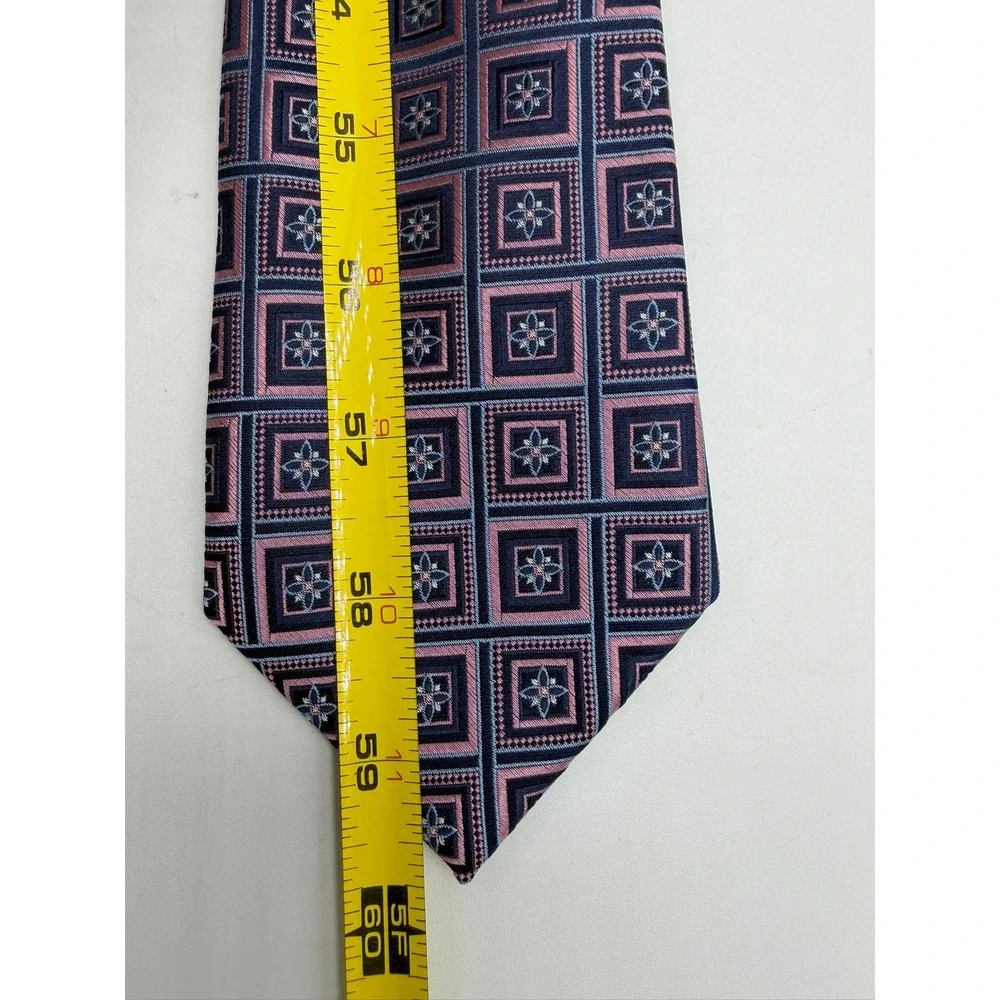 Jos. A. Bank Reserve Navy Pink Geometric Floral Silk Men's Necktie Classic Width